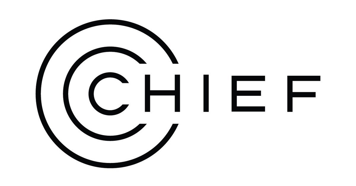 Black logo with the word "CHIEF" written to the right of a stylized circle design.
