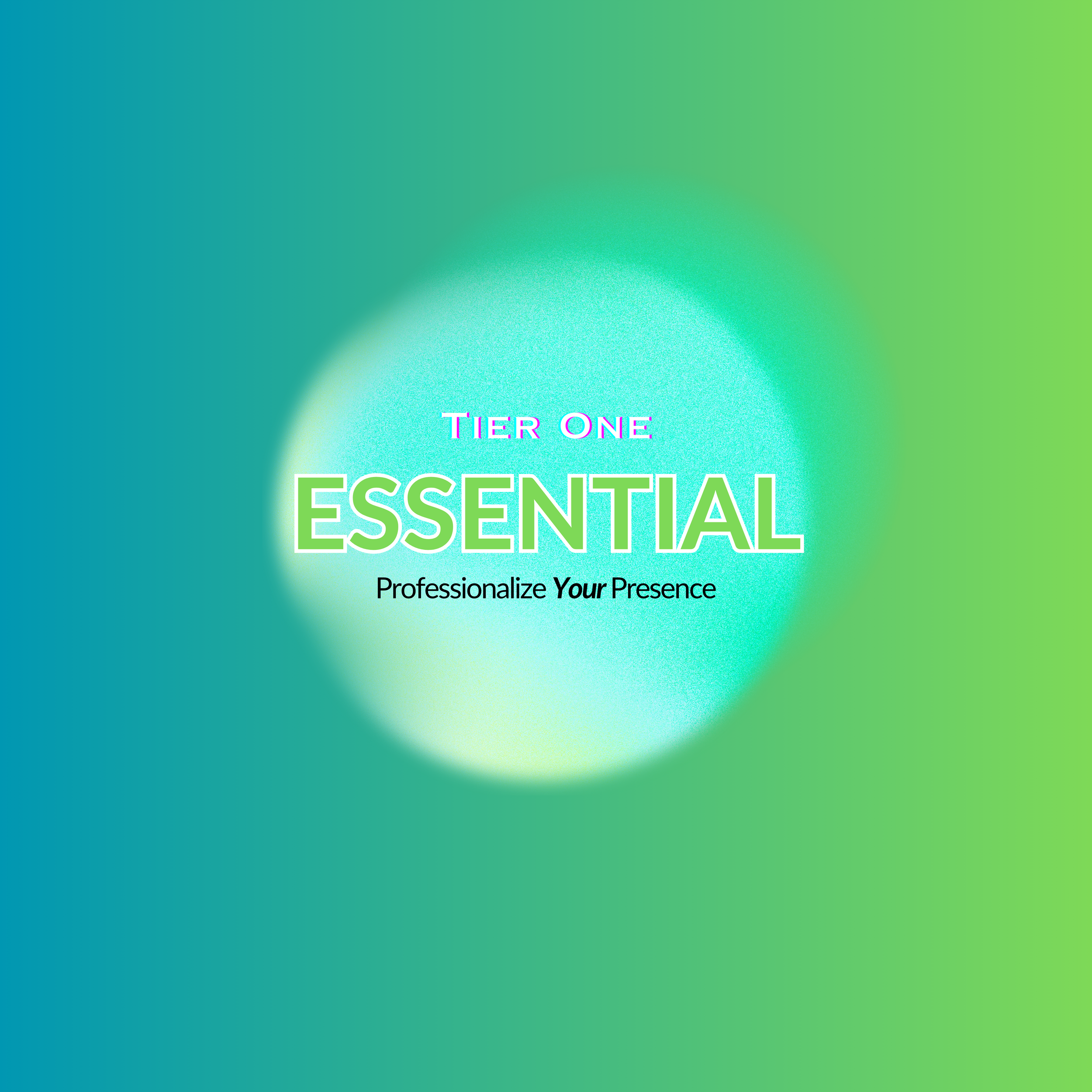 Image of Tier One Essential service featuring a colorful design and stylized text with the tagline "Professionalize Your Presence"
