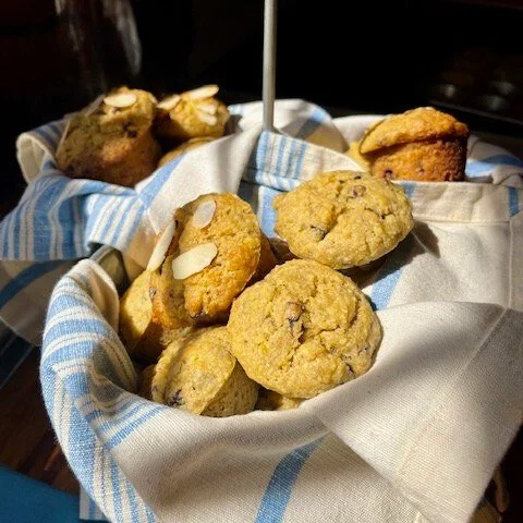 Banana-Almond- Chocolate chip Muffins