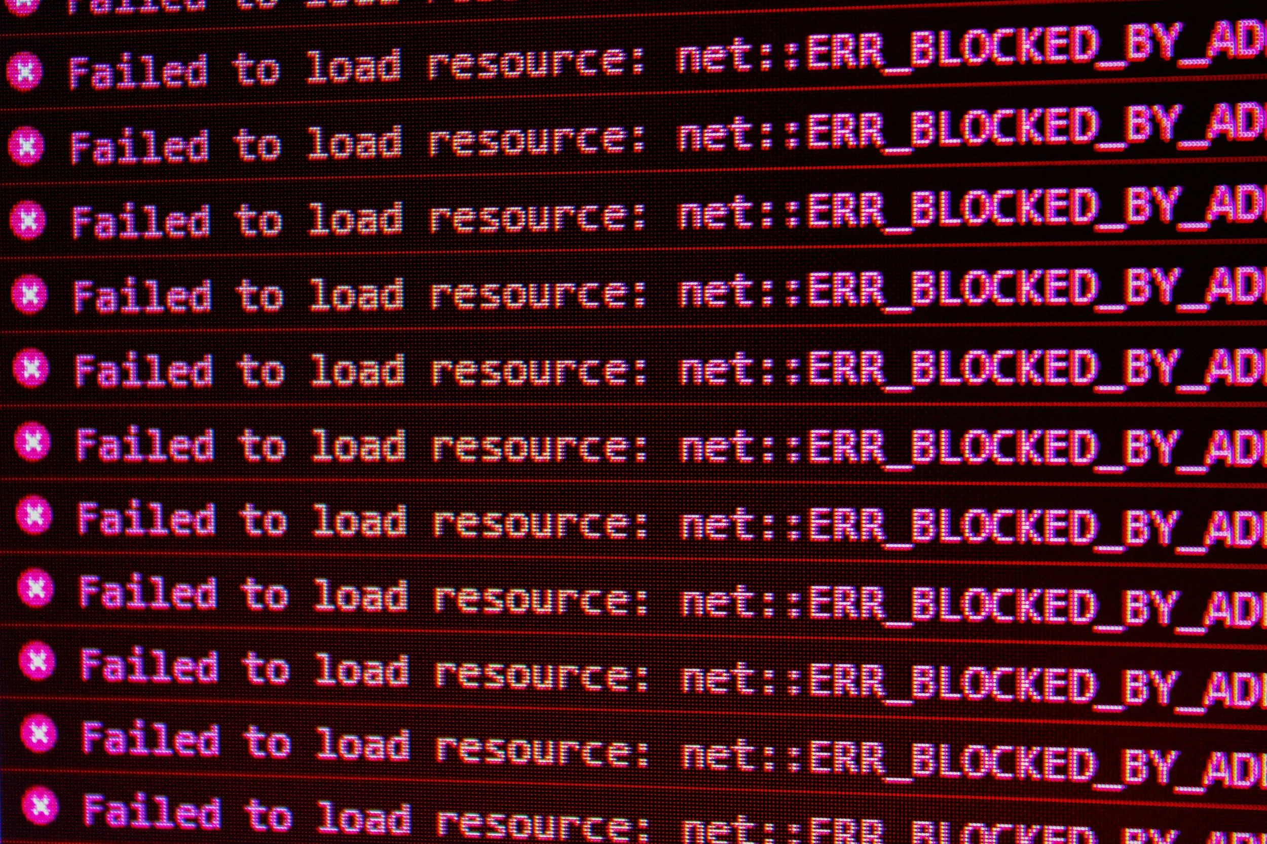 a screen full of error messages