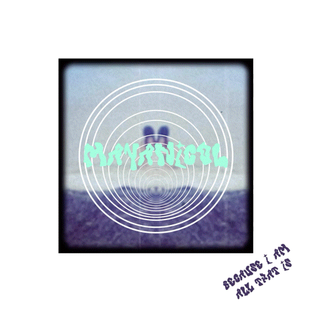 Abstract image with concentric circles, partially obscured text, and a small handwritten note saying "Because I am all that I am" in the bottom right corner.