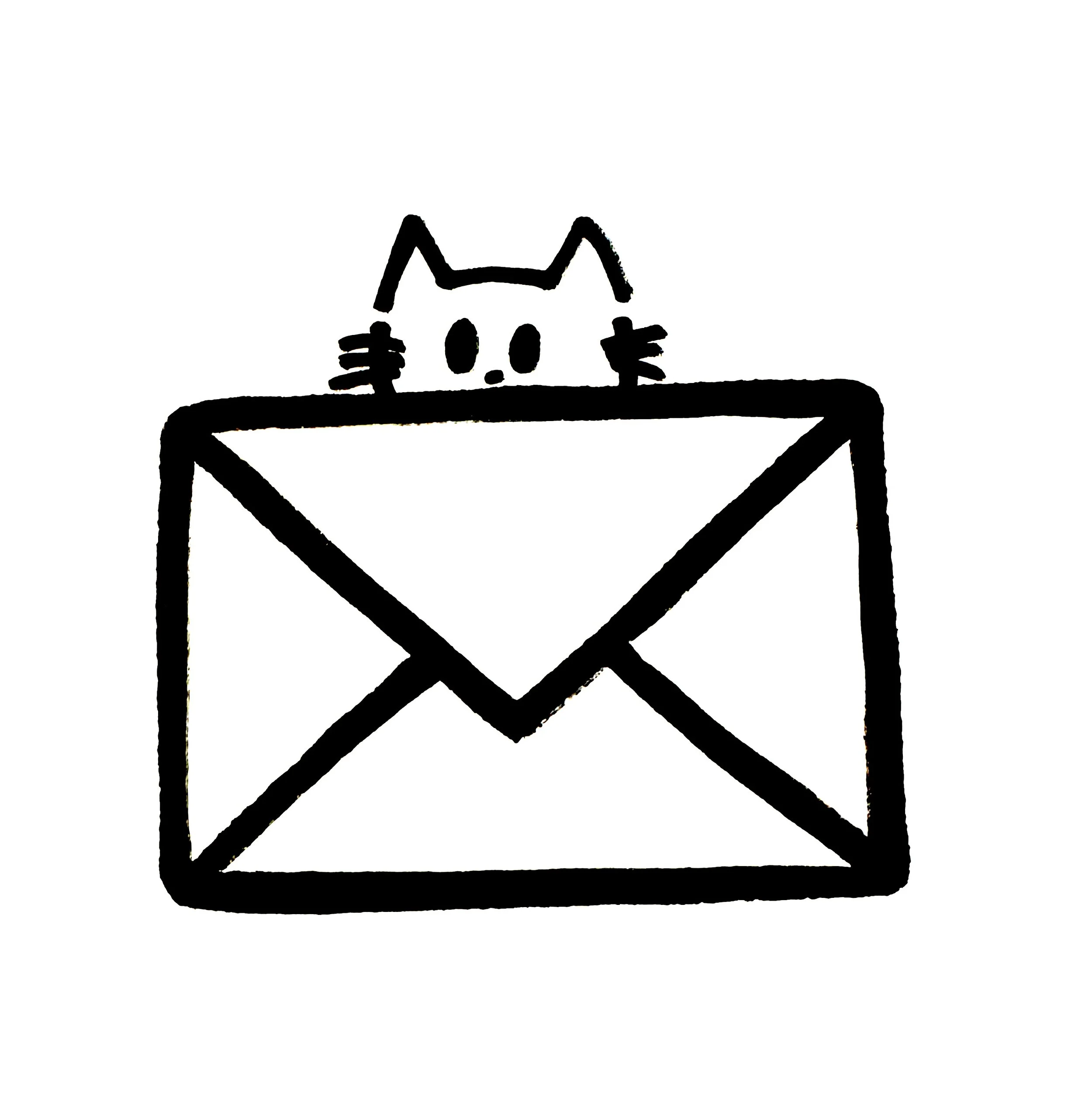 Illustrated envelope with a cat popping out over the top