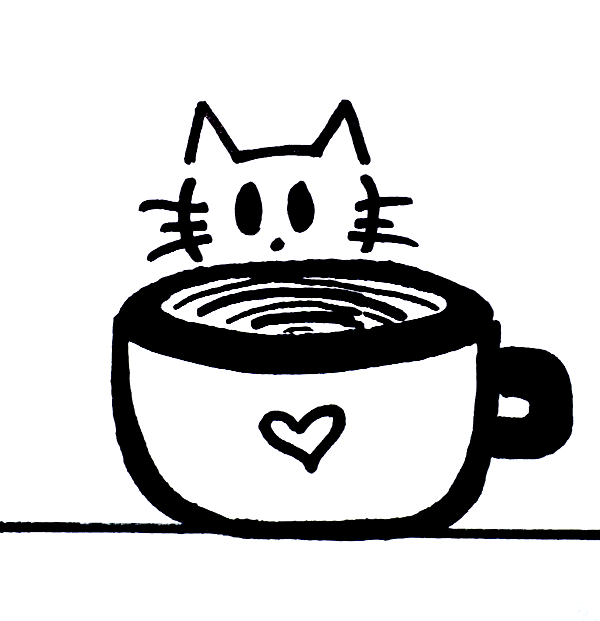 Illustrated cat with coffee cup