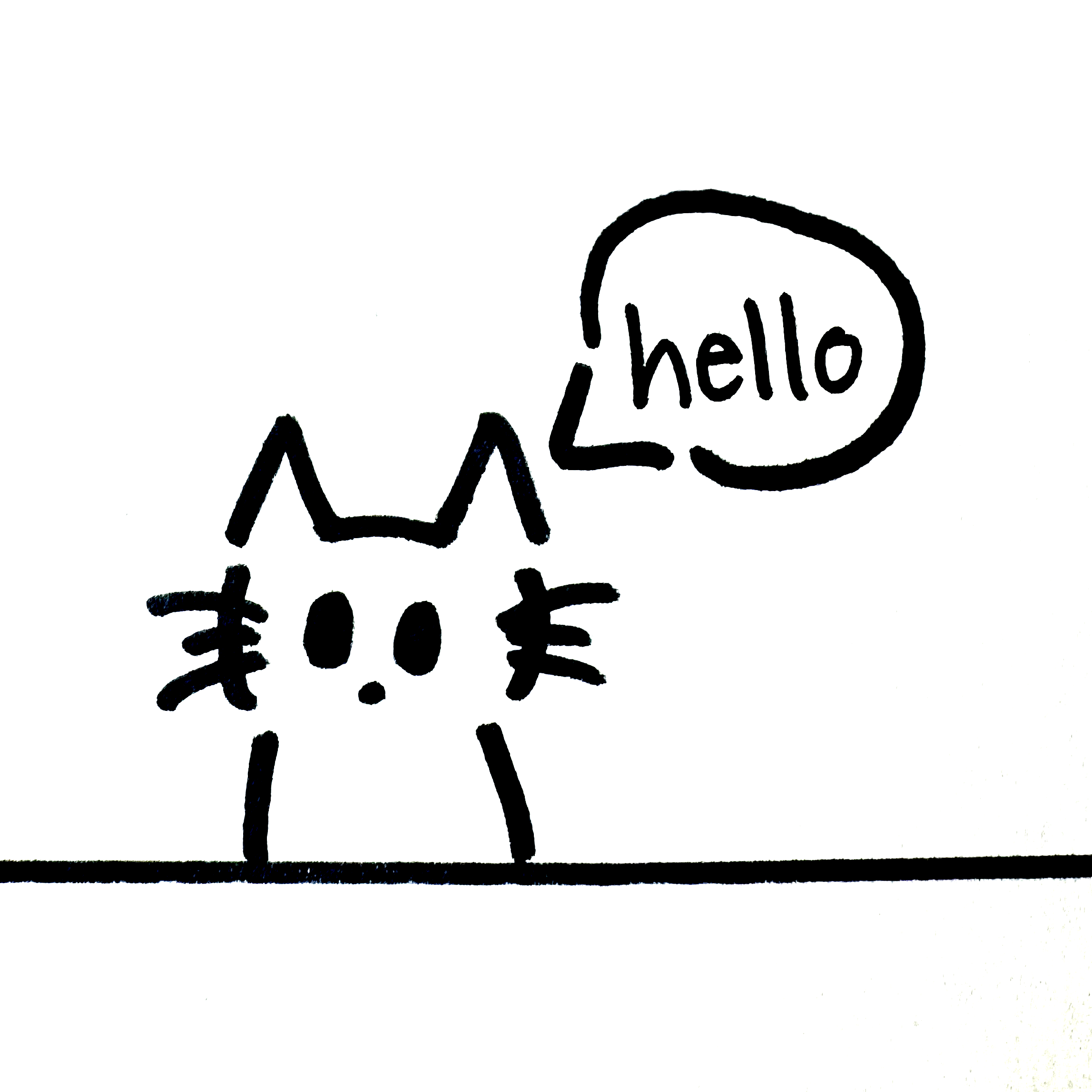 Illustrated cat saying "hello"