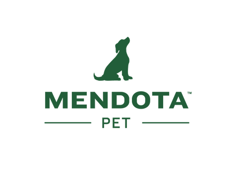 Mendota Pet logo featuring a silhouette of a sitting dog