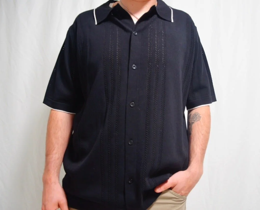 Black Men's Textured Button Down Shirt