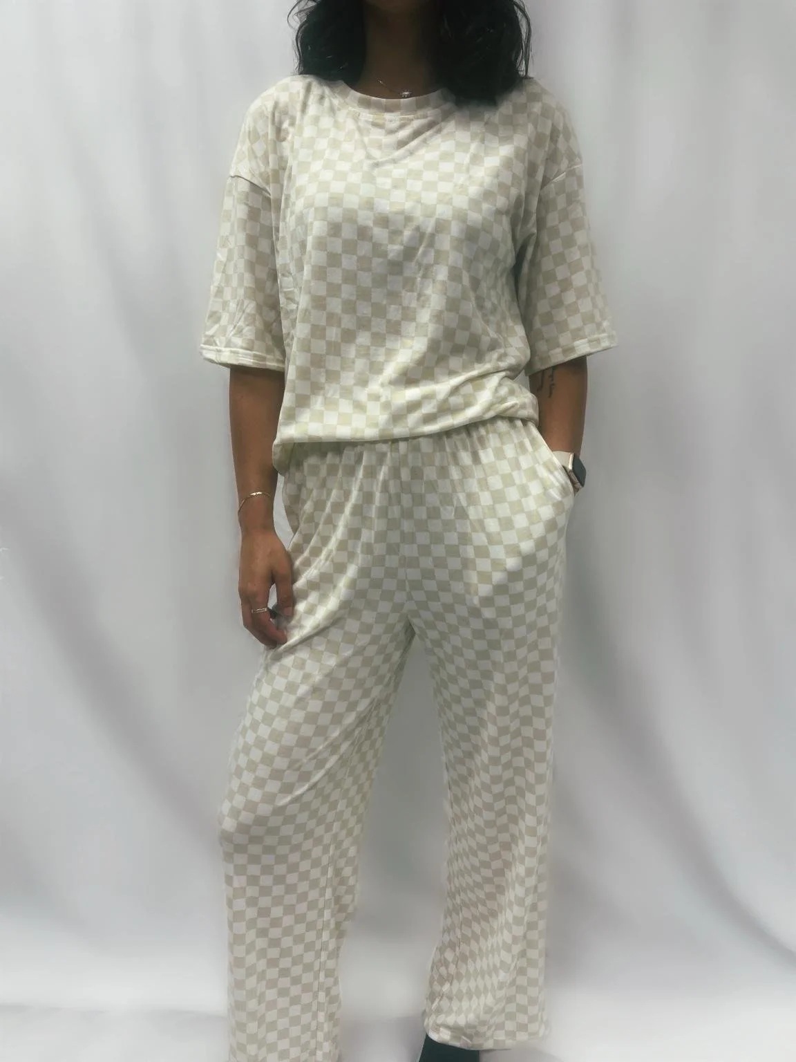 Checkered Half Sleeve Matching Set
