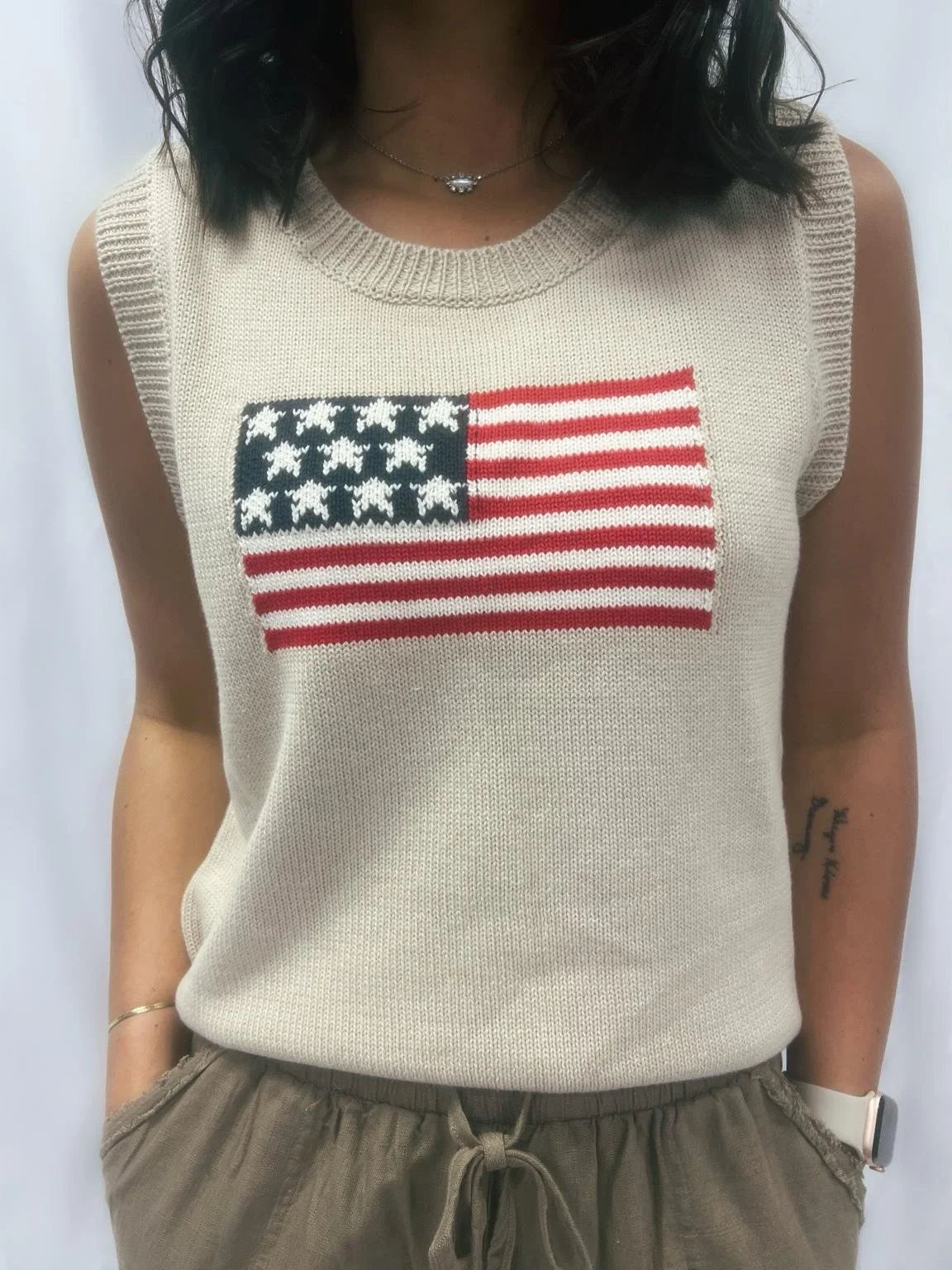 Natural American Flag Sweater Tank Top