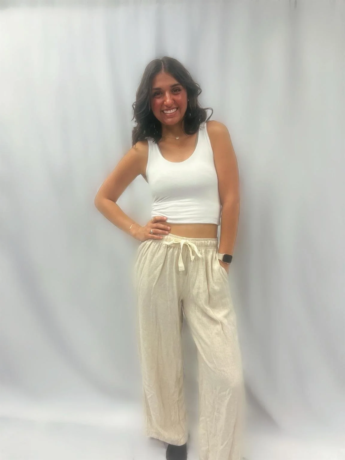 Oatmeal Linen Drawstring Pants
