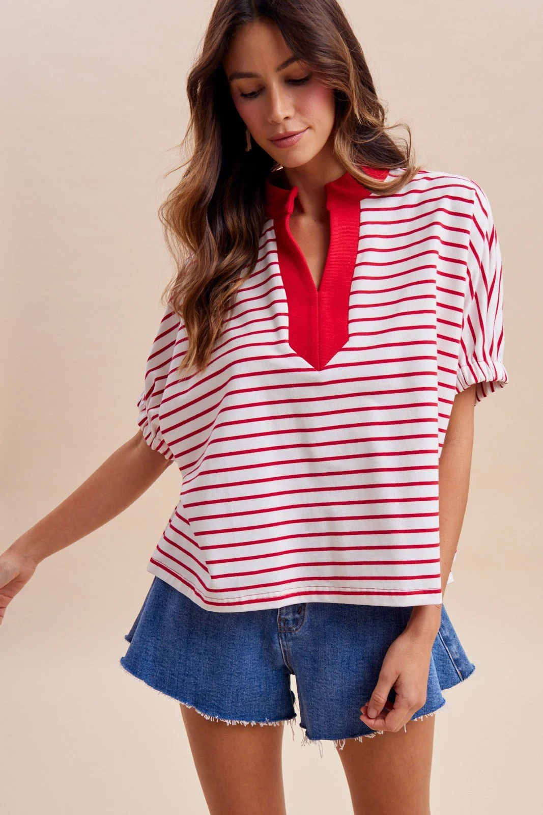 Red and White Stripe Dolman Sleeve