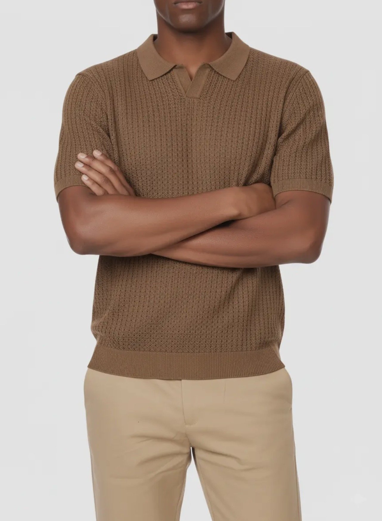 Brown Men's Textured Polo Shirt