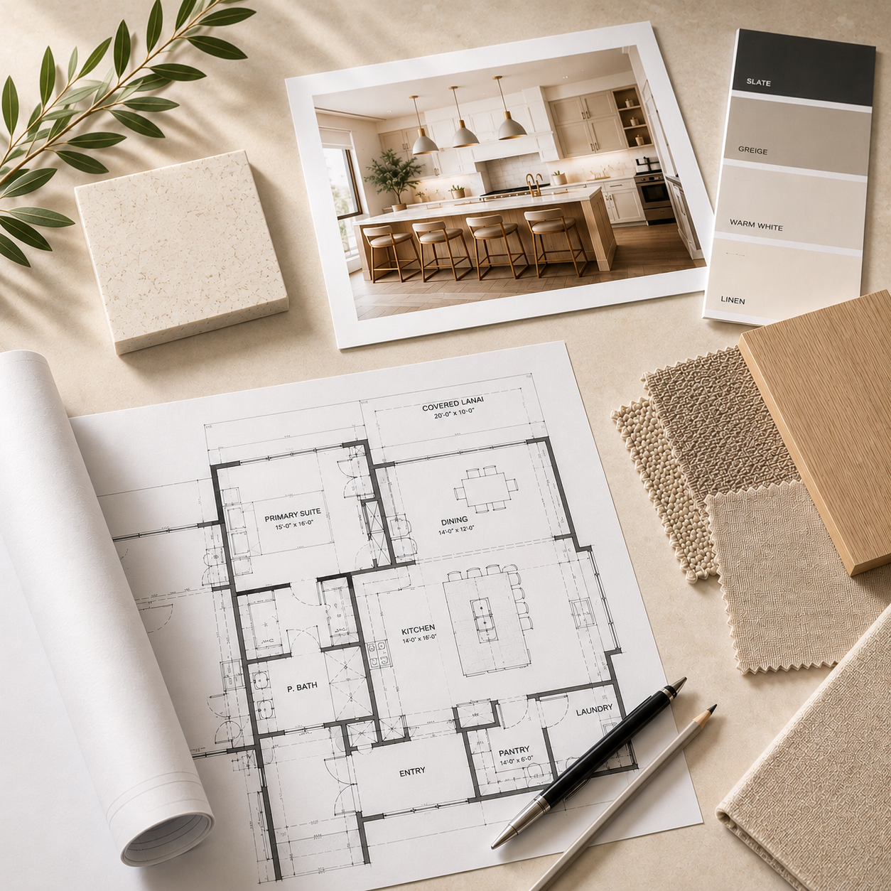 Custom home floor plans and carefully selected interior finish materials.