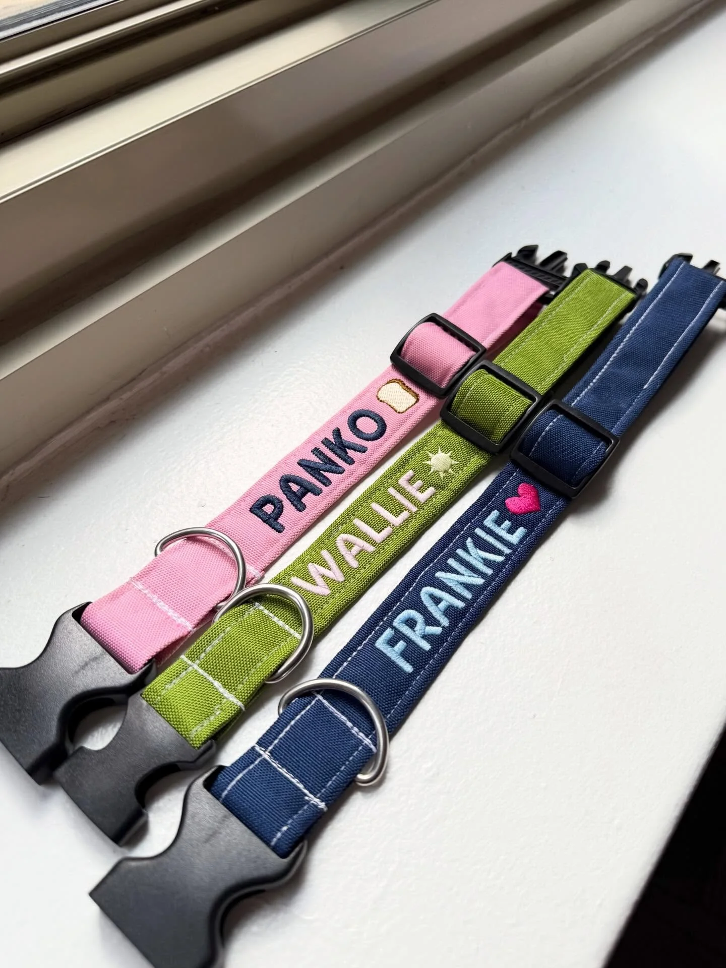 Loving the creativity with these custom collars!!! 🍞☀️💗🦖🌲

We temporarily paused website orders to catch up on our current batch &amp; work on some premades! Planning to re-open and drop premade this Sunday at noon!

#embroidery #petembroidery #p