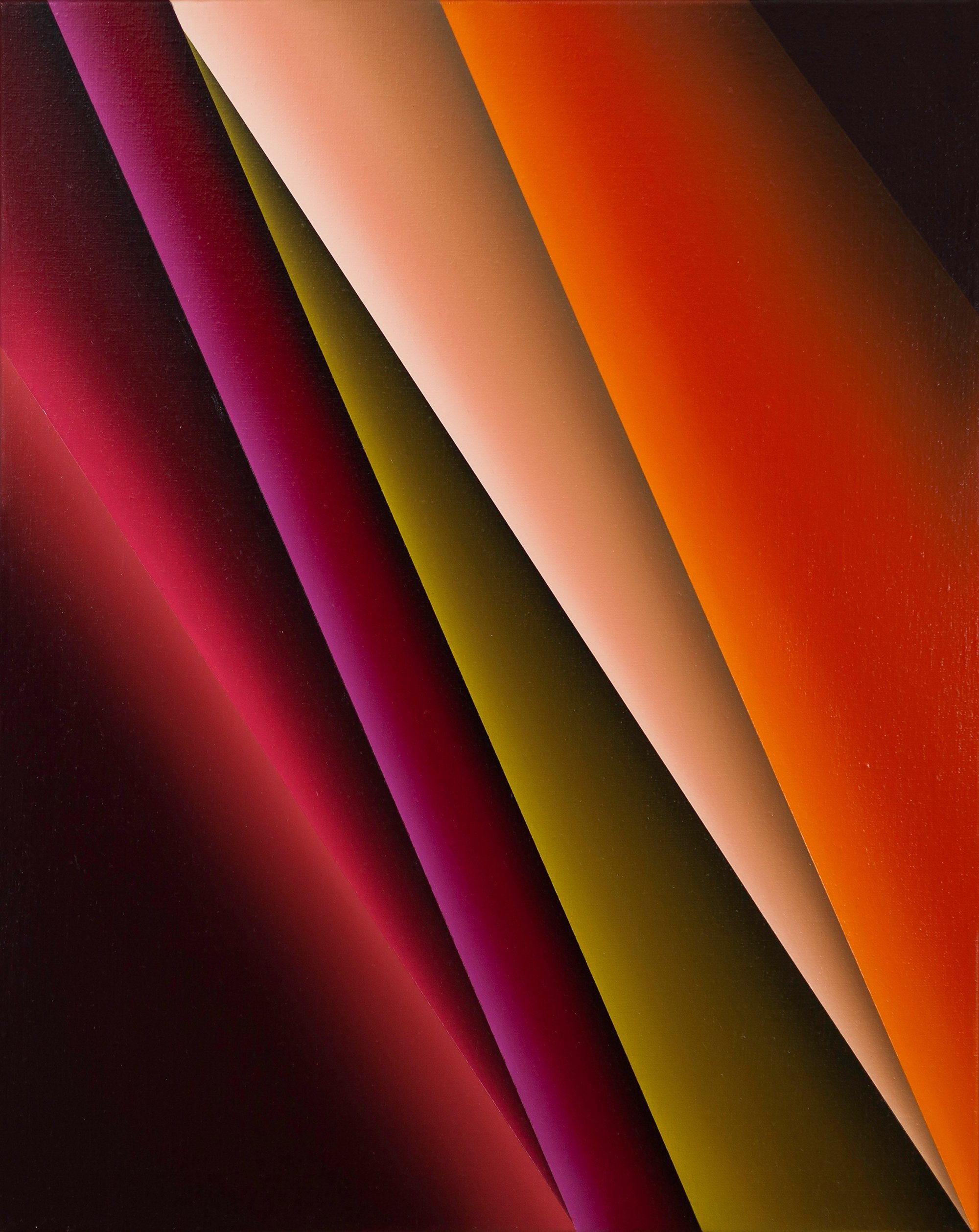 Colorful abstract graphic with diagonal bands of pink, purple, yellow, orange, and black.