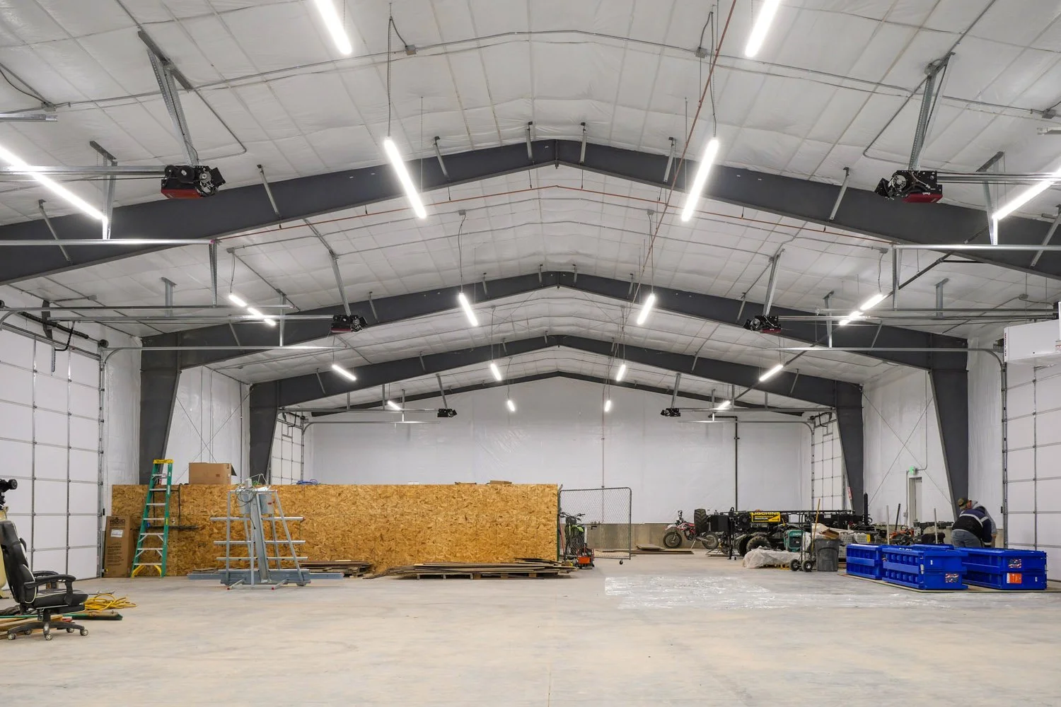 Large Pre-Engineered Steel Building for warehouse storage with lighting, concrete and all mechanicals, B&C Steel manufactured