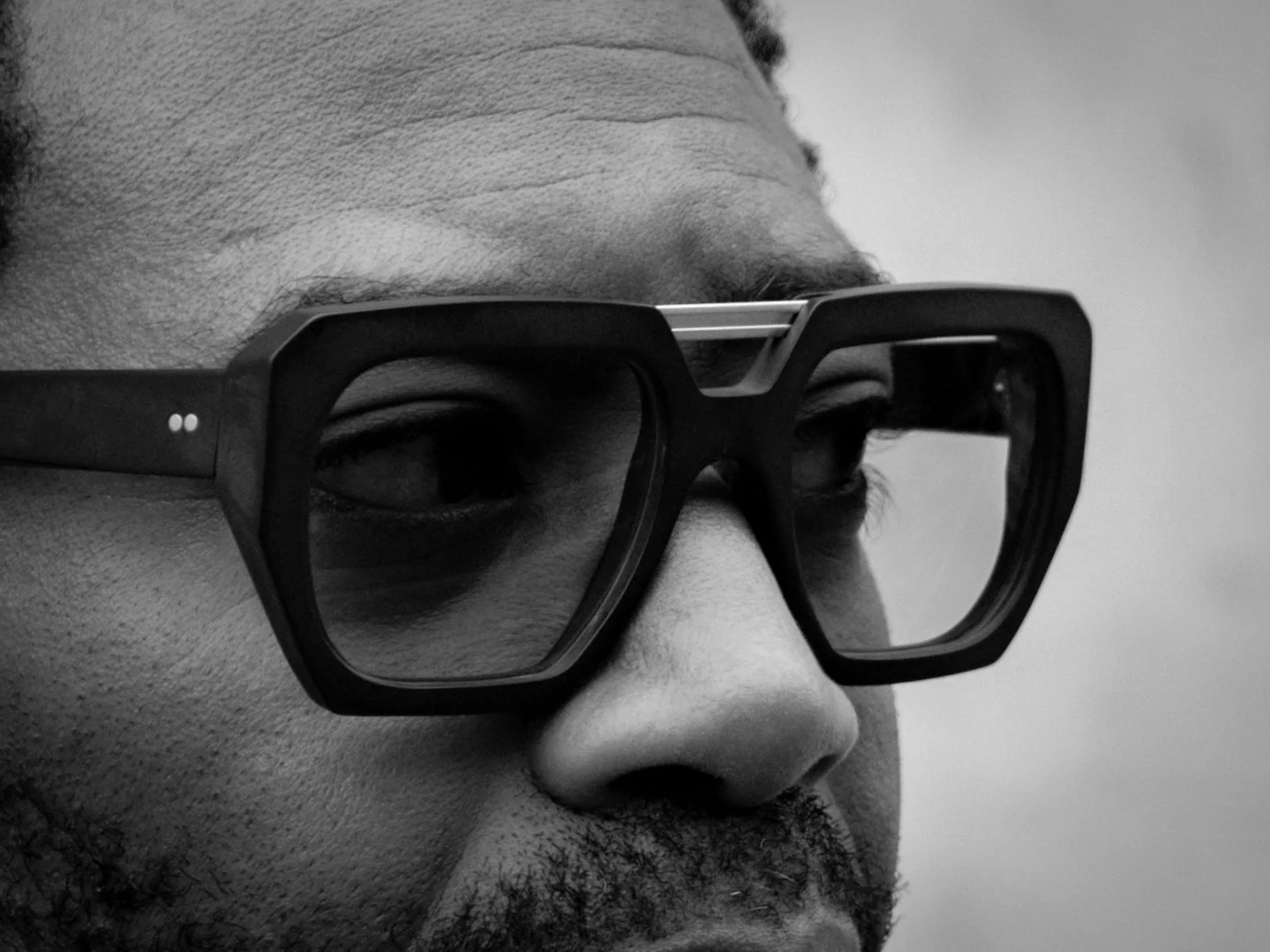 Close-up of oversized Kirk & Kirk frames