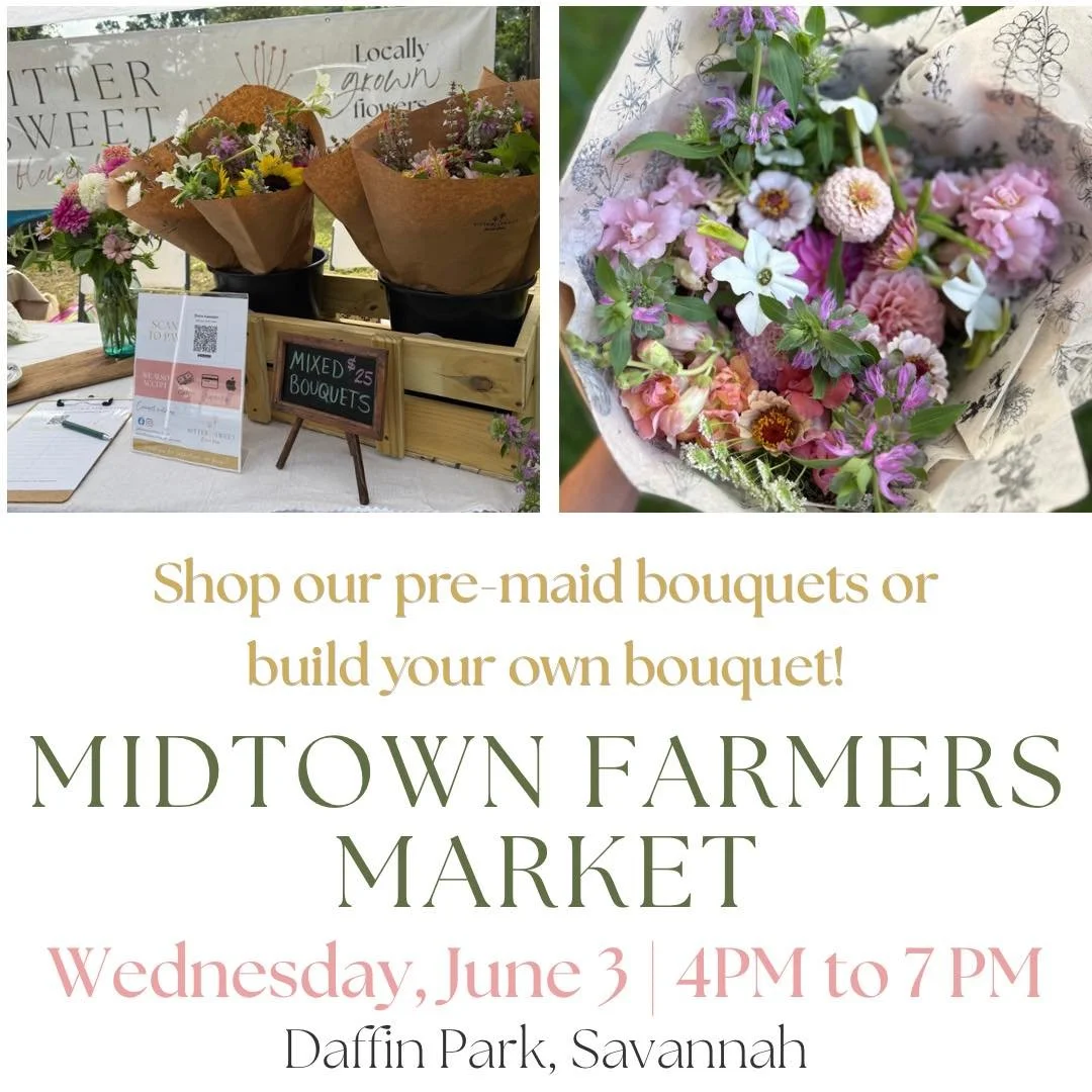 It&rsquo;s hard to imagine a prettier setting for a market than the Midtown Farmers Market mfmsavannah and its shady avenue of oaks. Come see for yourself tomorrow from 4-7 PM and pick up a bouquet for someone special.

#localflowers #localflowersare