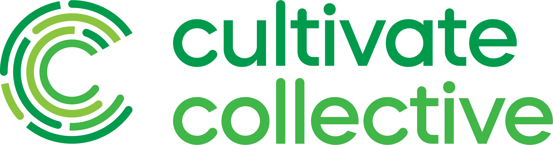 Logo with circular maze design and the words 'cultivate collective' in green text.