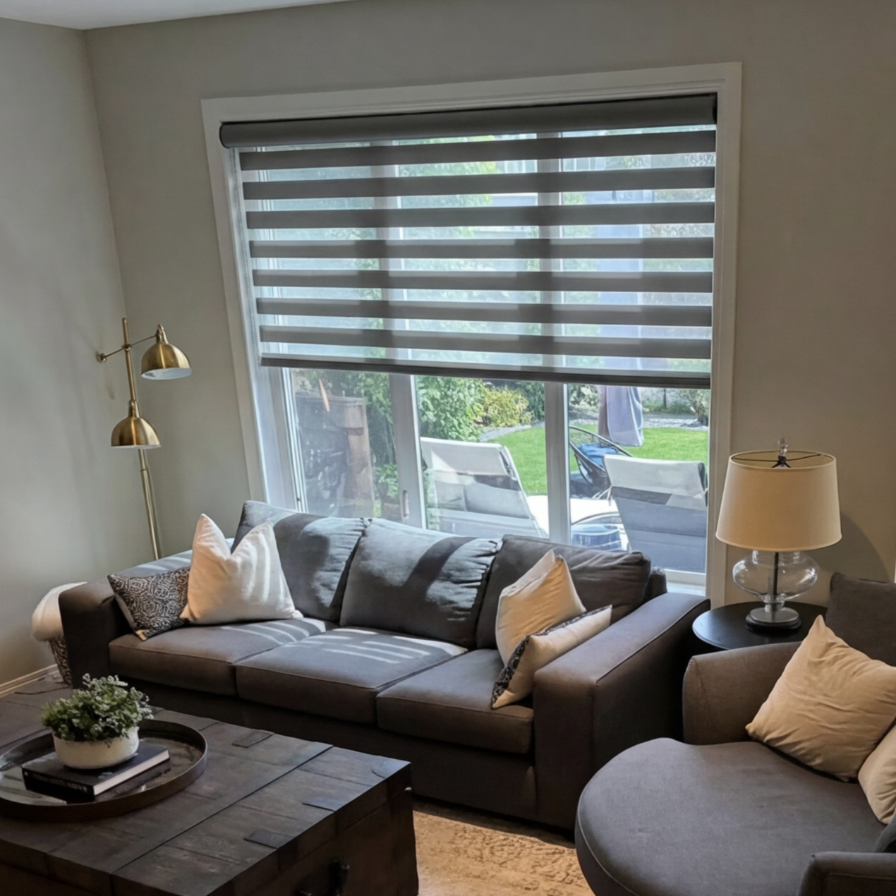 zebra shades installed in living room