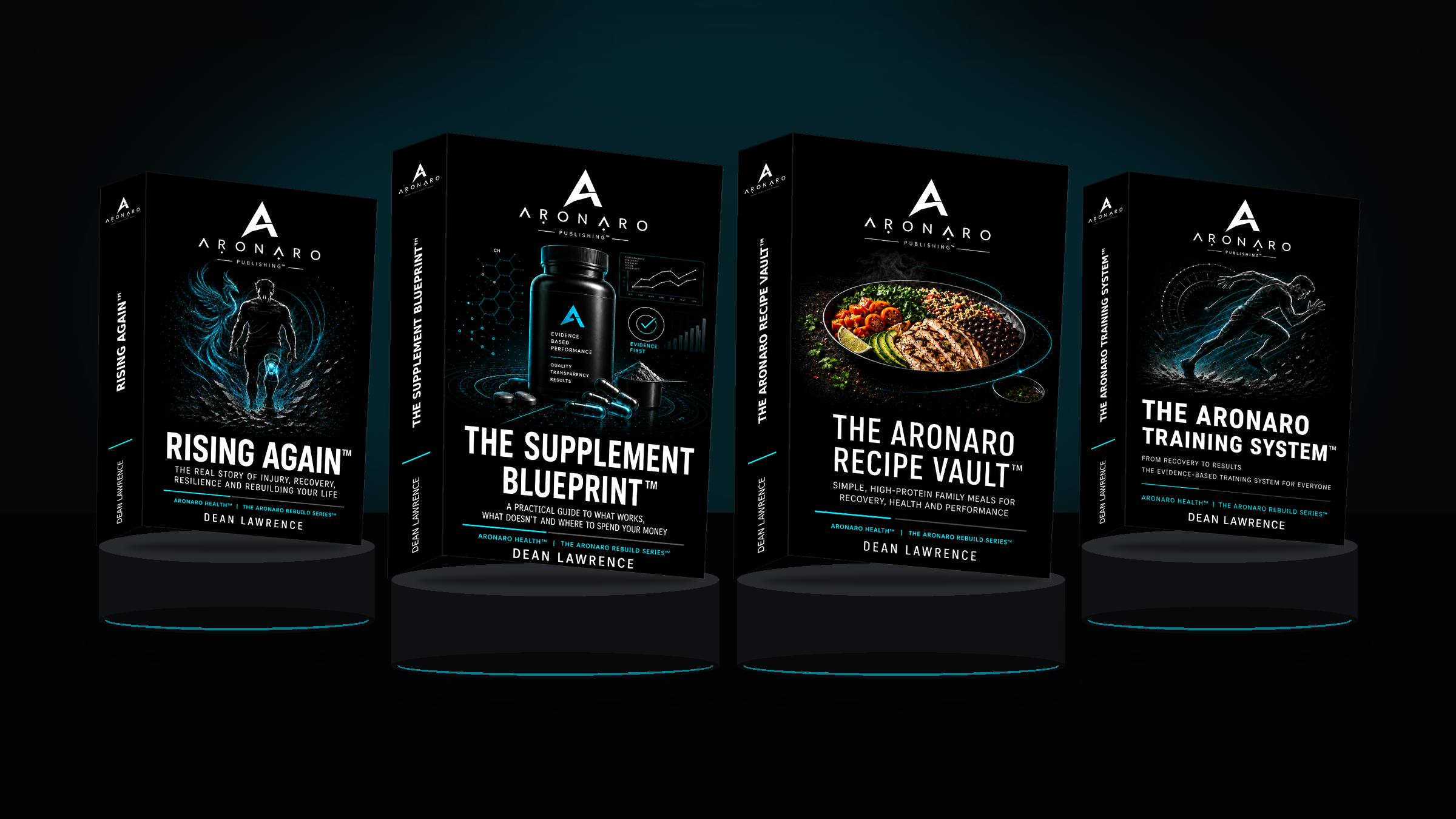 The ARONARO Rebuild Series™ featuring Rising Again™, The Supplement Blueprint™, The ARONARO Recipe Vault™ and The ARONARO Training System™