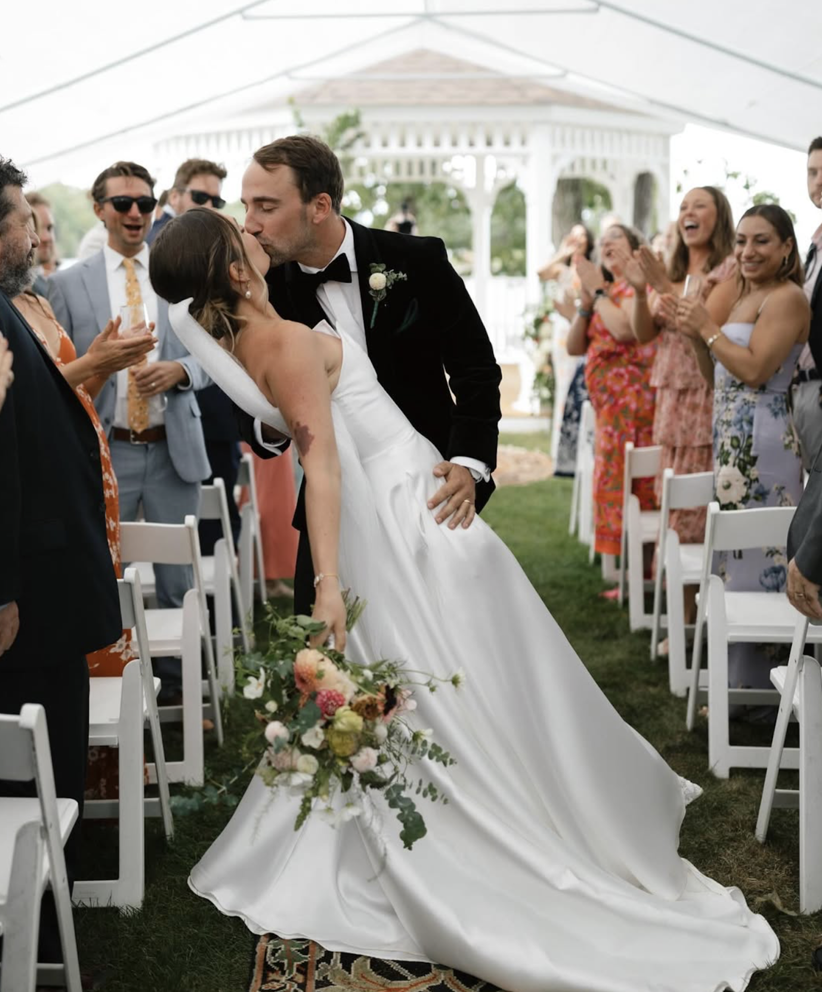 A romantic kiss, marking the ending of  the wedding ceremony at Comfort Island in the 1000 Islands