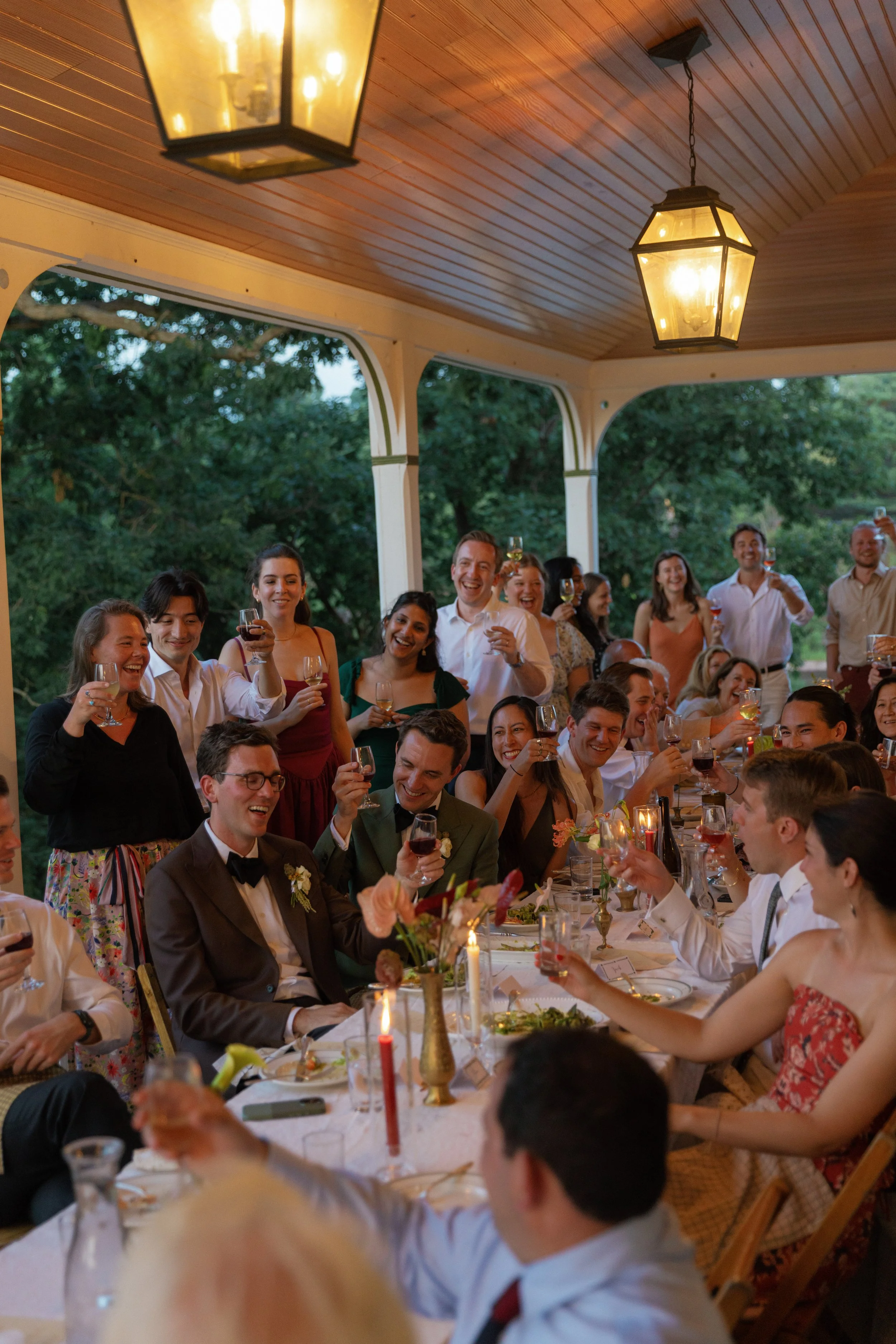Dinner on the Comfort Island porch, celebrating the happy couple
