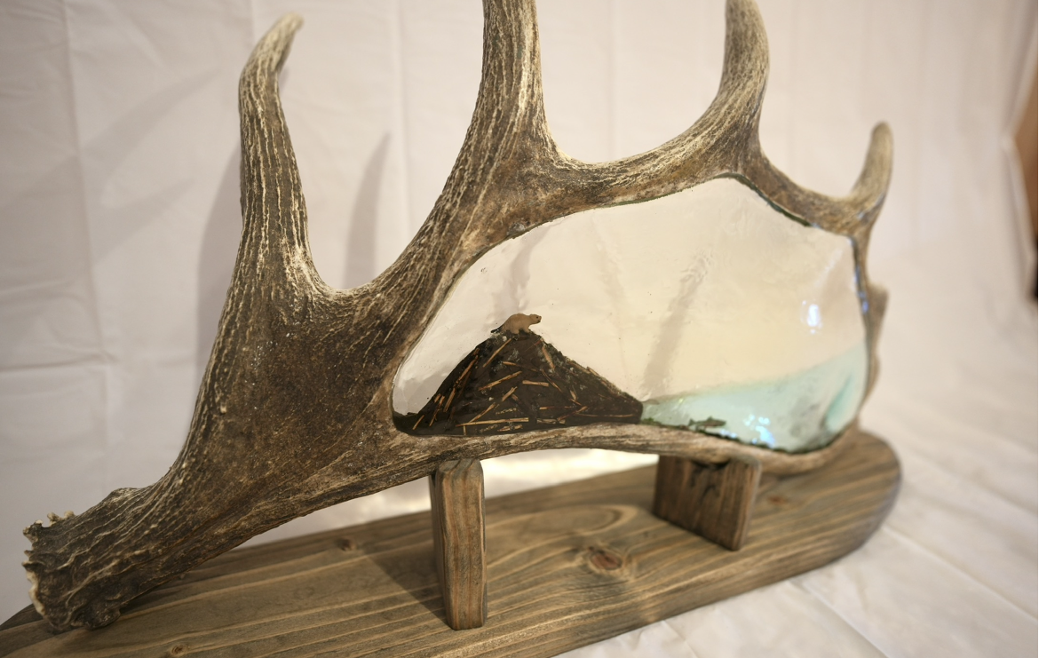 Beaver lodge with trout 