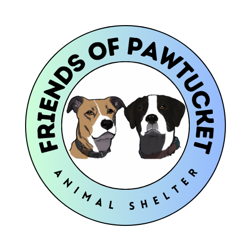 Logo for Friends of Pawtucket Animal Shelter featuring illustrations of two dogs inside a circular badge.