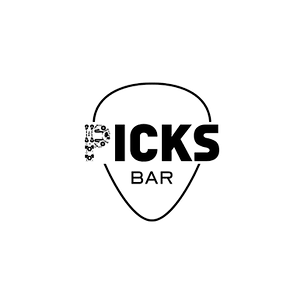 Logo of Picks Bar with a guitar pick outline and stylized text.