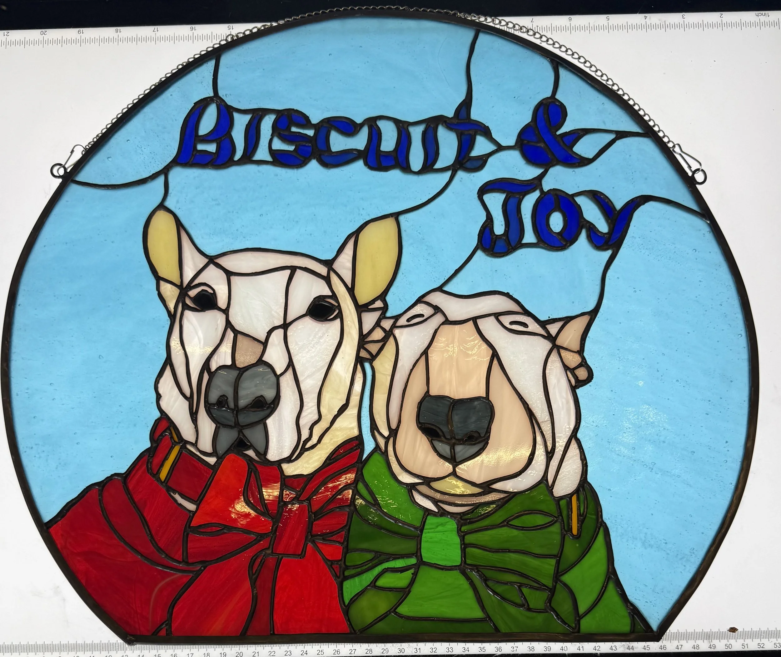 Custom stained glass dogs for MisterMainer