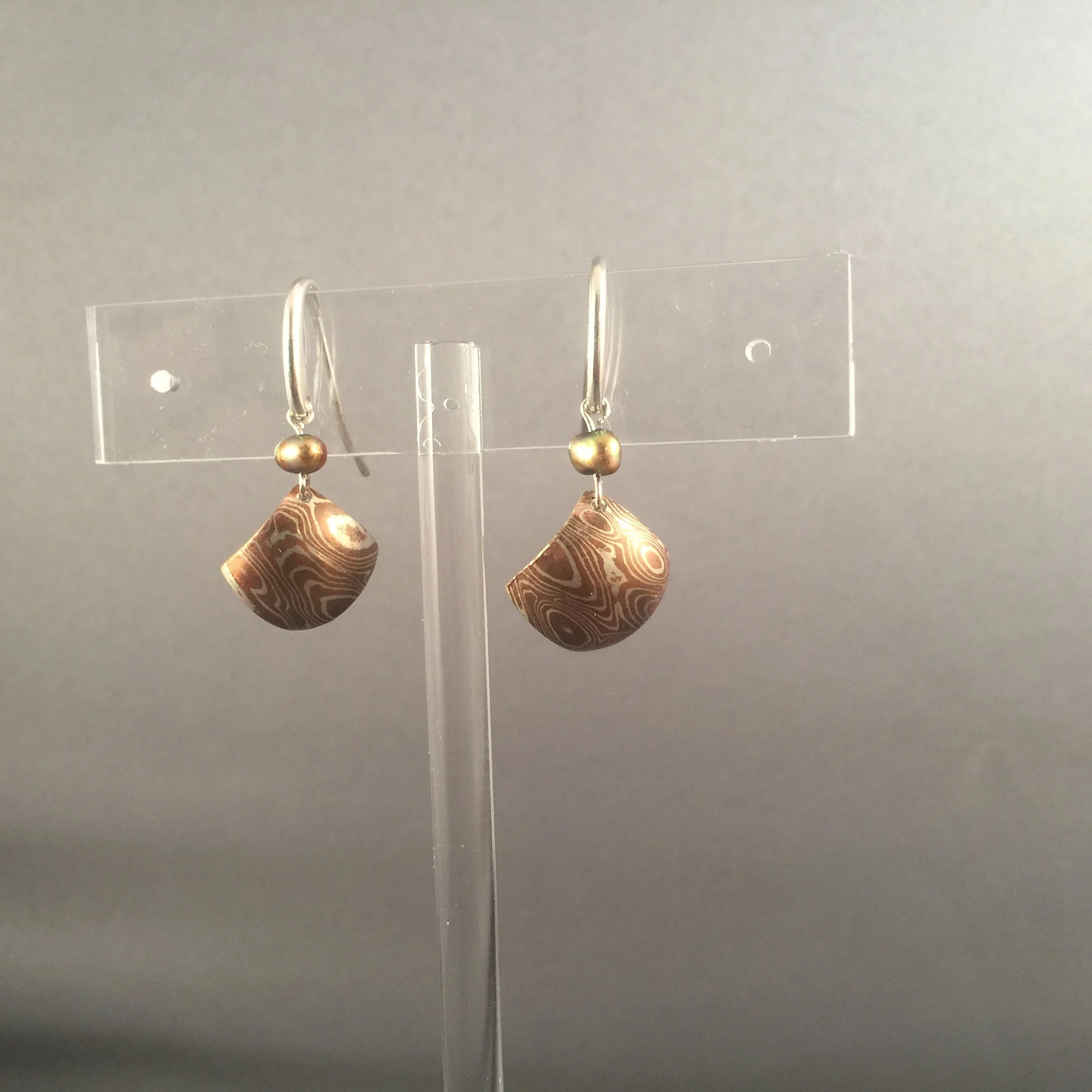 Gold Pearl Mokume Gane Earrings