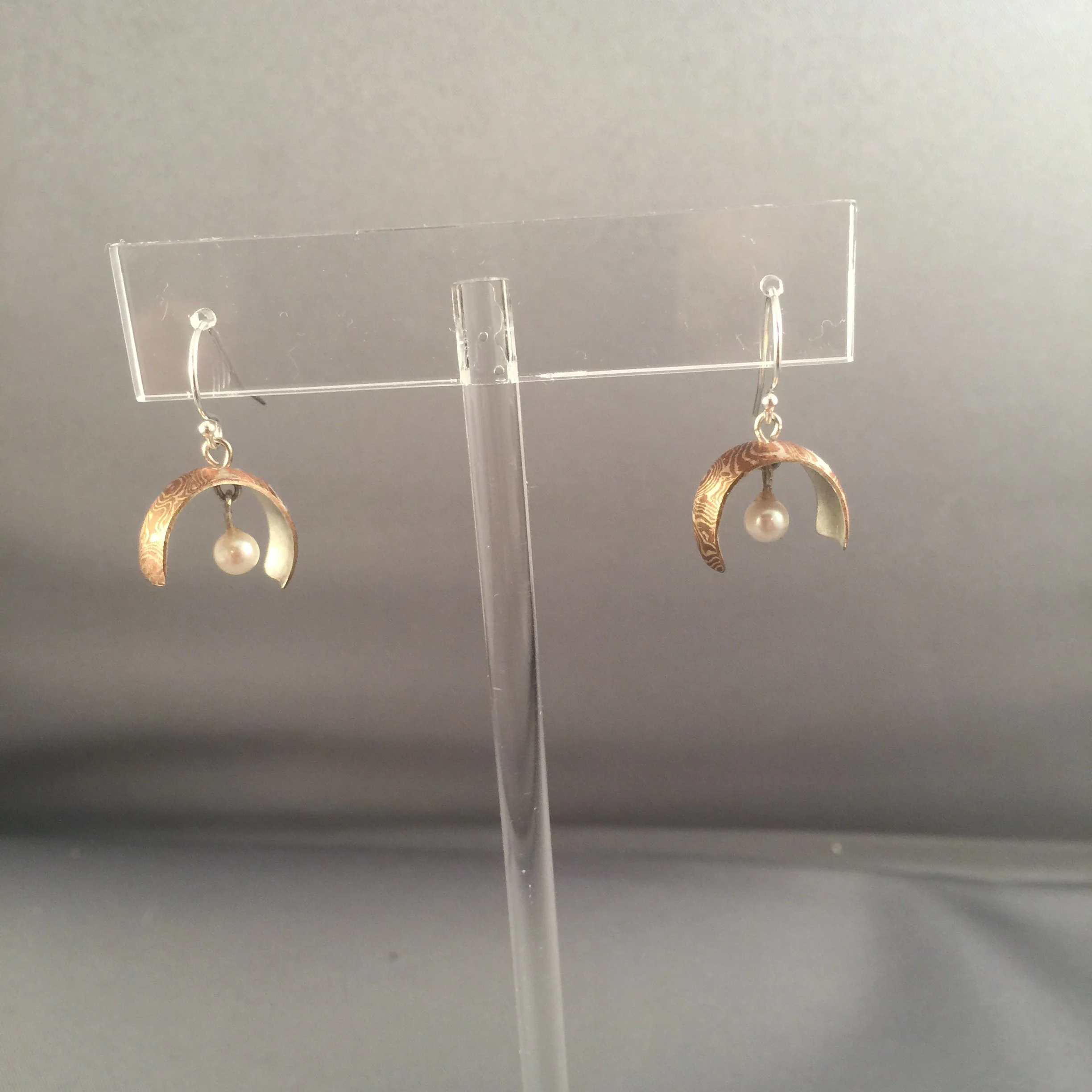 White Pearl Mokume Gane earrings