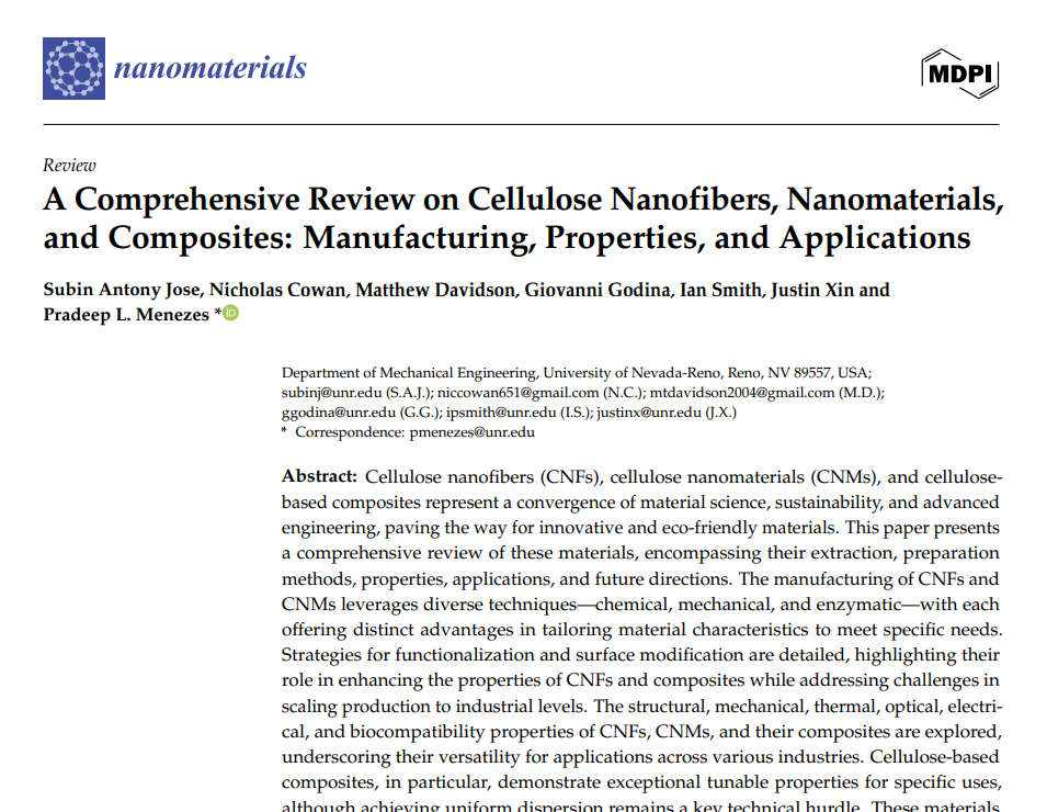 A Comprehensive Review on Cellulose Nanofibers, Nanomaterials, and Composites: Manufacturing, Properties, and Applications