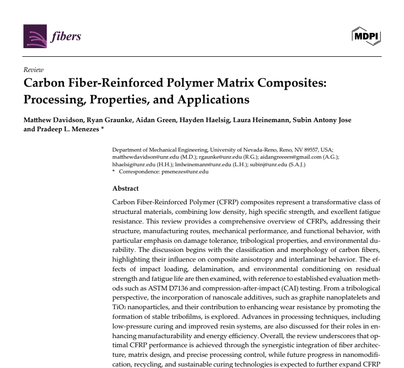 Carbon Fiber-Reinforced Polymer Matrix Composites: Processing, Properties, and Applications