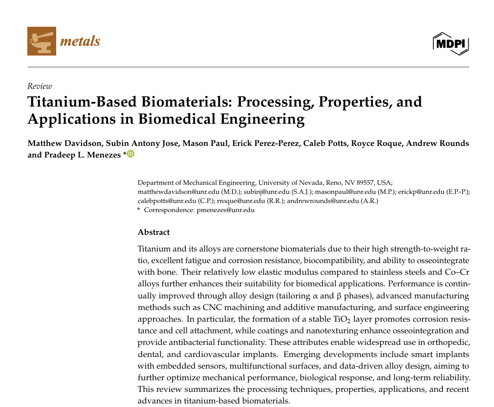 Titanium-Based Biomaterials: Processing, Properties, and Applications in Biomedical Engineering