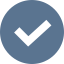 A blue circular icon with a black check mark in the center.
