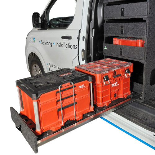 Lawson StackDrawer™ system showing slide-out drawers compatible with Milwaukee Packout modules