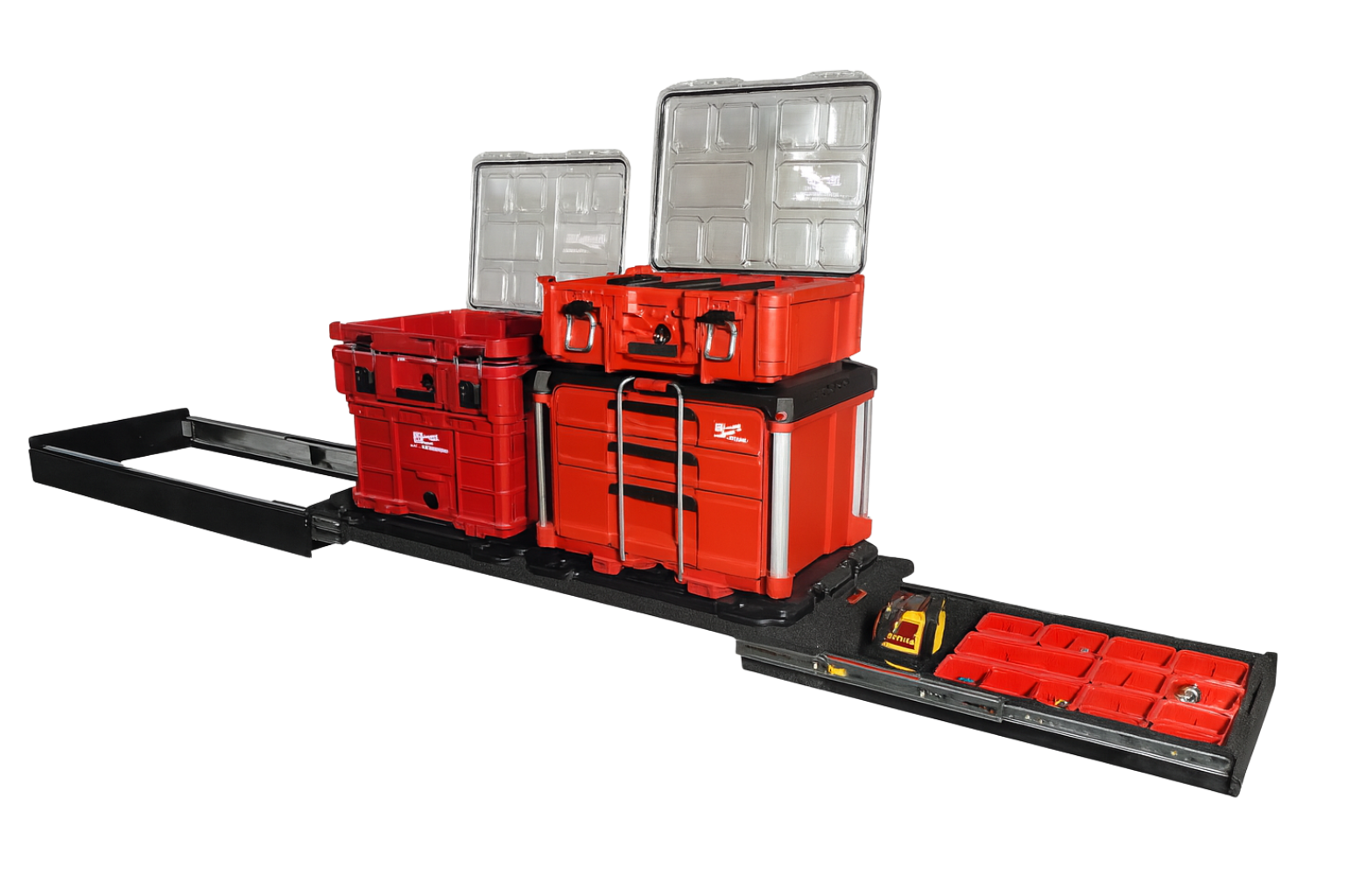 Lawson Automotive StackDrawer™ with Milwaukee Packout modules stacked above for organised workshop tool storage
