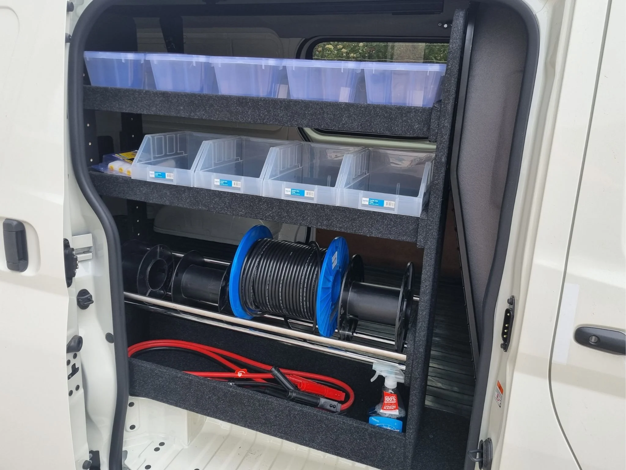 Transit Custom full height shelving system installed in van storage zone