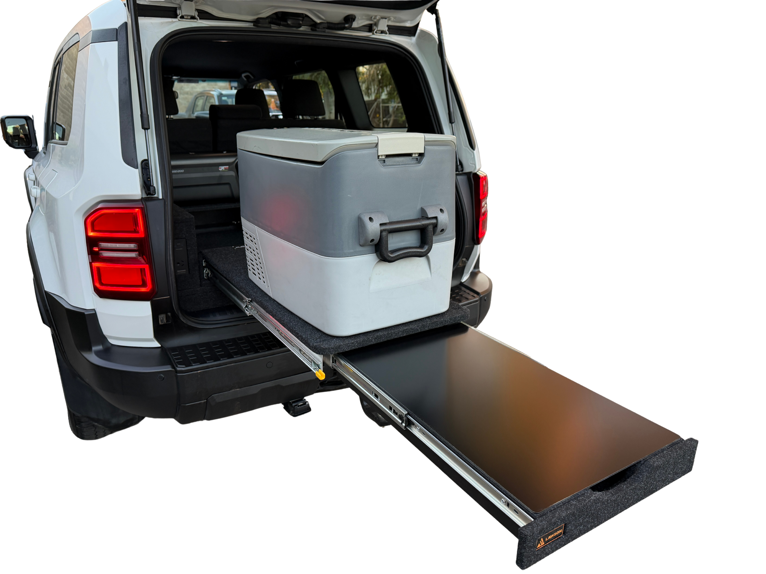 Power Starter system installed in vehicle with slide-out drawer and prep table extended