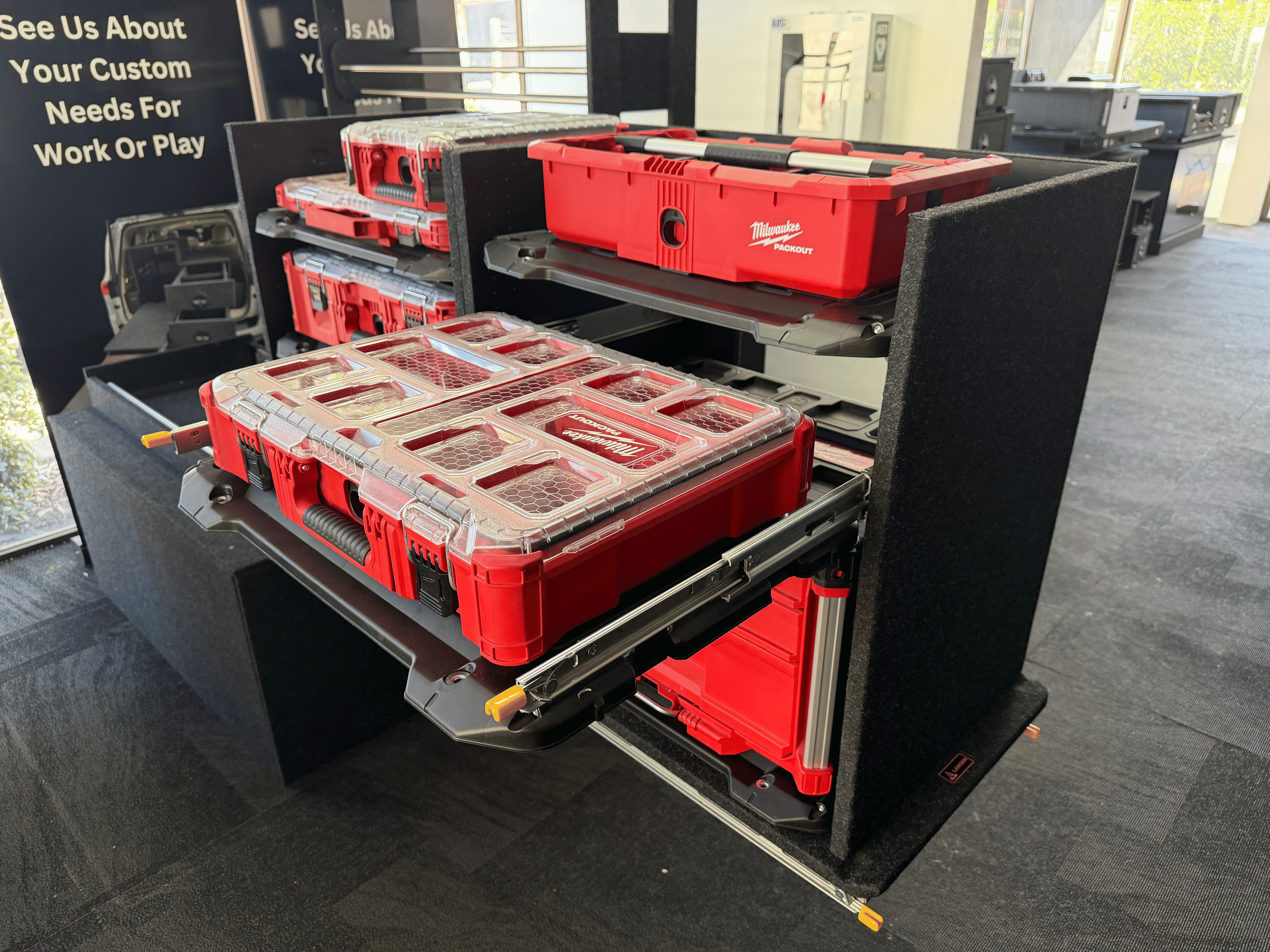 Lawson Automotive Twin-Stack storage module for Milwaukee Packout compatible with Prado 250 and LandCruiser 300 rear decks.