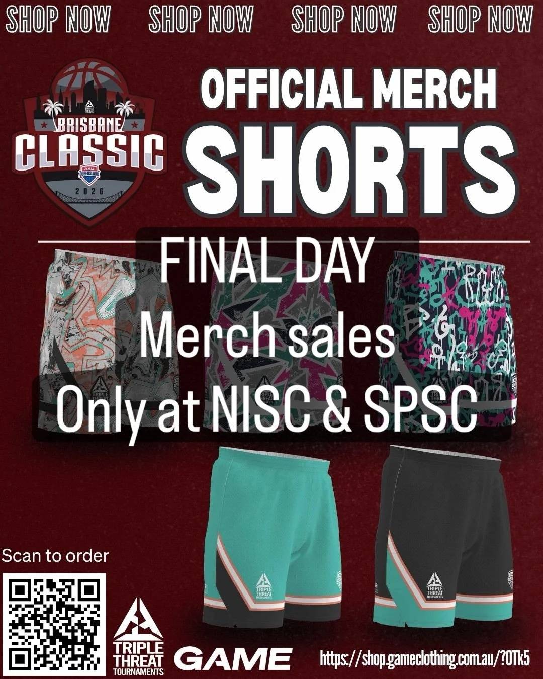 Last day of merch sales, no sales Sunday.

Only at NISC &amp; SPSC

By QLD&rsquo;s own @game_clothing_aus