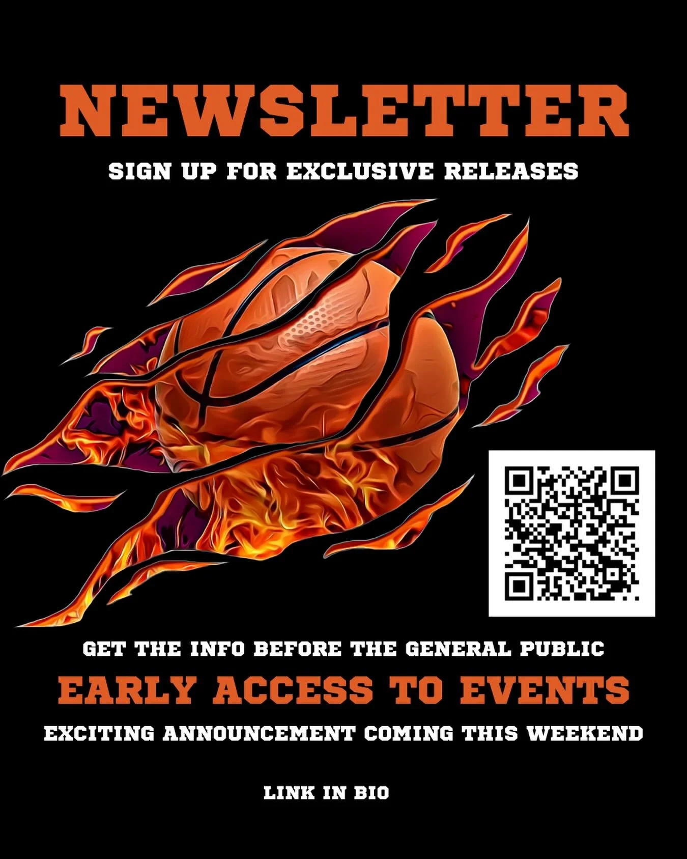 Head to the link in our Bio to sign up for our exclusive email newsletters! You&rsquo;ll get perks like early release information and early access to future registrations! 🏀🔥