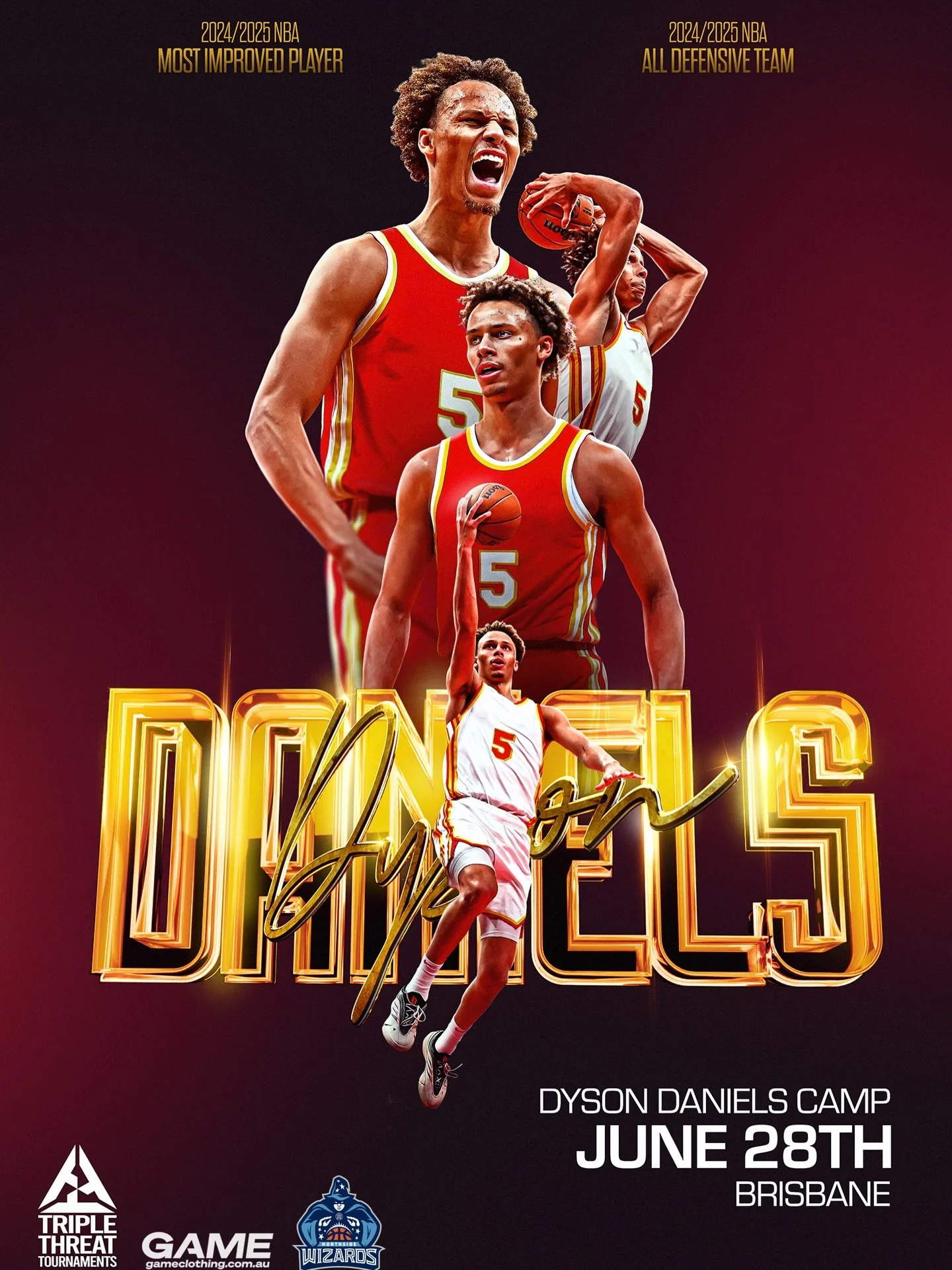 The Dyson Daniels Experience: Your Future is Now

Presented by Triple Threat Tournaments 
Venue Partners @northsidewizards 
Clothing Partner @game_clothing_aus 

📆 Sunday June 28th
📍Northside Indoor Sports Complex

2 X Sessions
- Junior Skills Camp