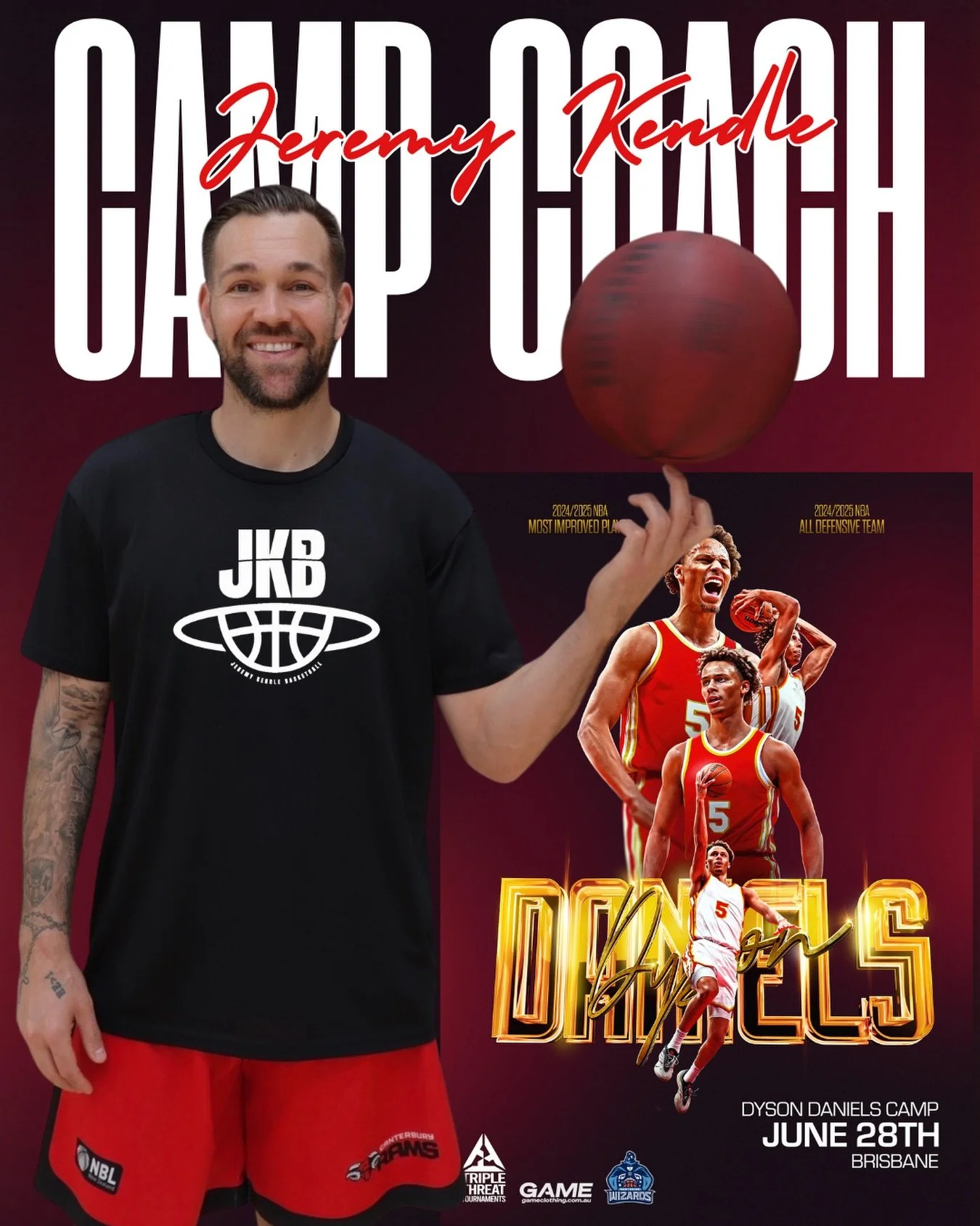 🔥 COACH ANNOUNCEMENT! 🔥

The Dyson Daniels Experience just got even bigger! We are hyped to announce NBL legend and Brisbane favorite @jeremykendlebball Kendle as our first official camp coach! 🇦🇺🇺🇸

Jeremy brings elite pro-level experience, an