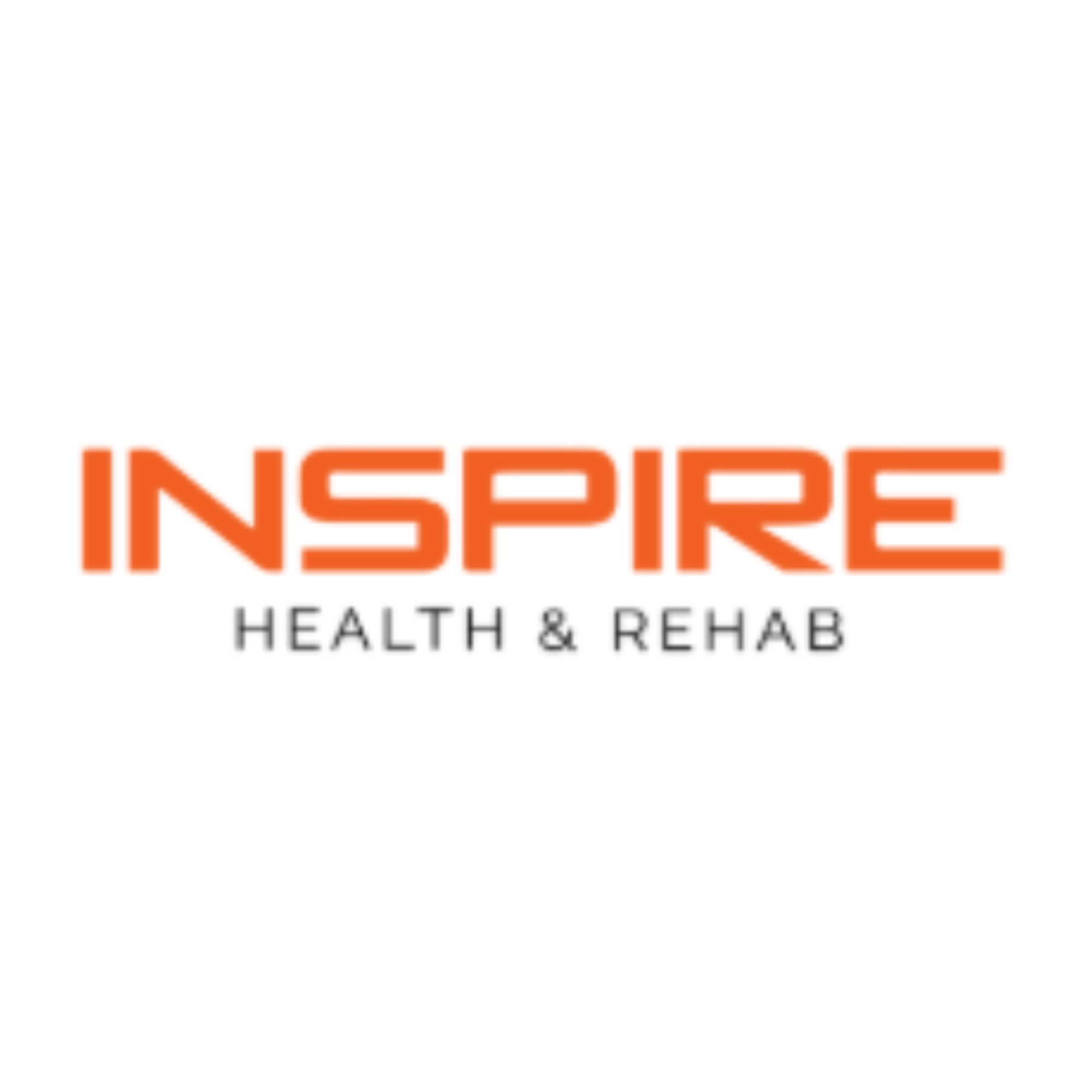 Logo for Inspire Health & Rehab with the word 'INSPIRE' in bold orange letters and 'HEALTH & REHAB' in smaller black font underneath.