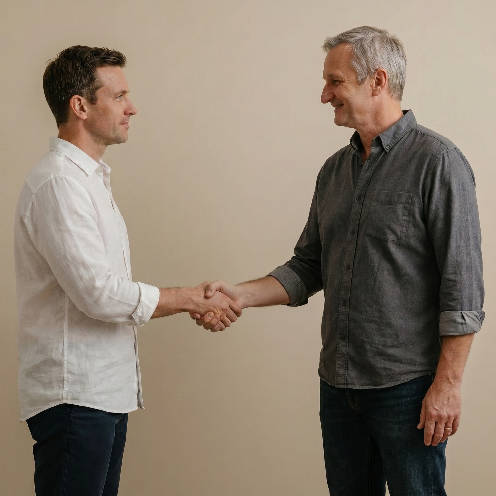 Dr. Miroslav Chabica und sein Patient schließen symbolisch einen therapeutischen Vertrag.