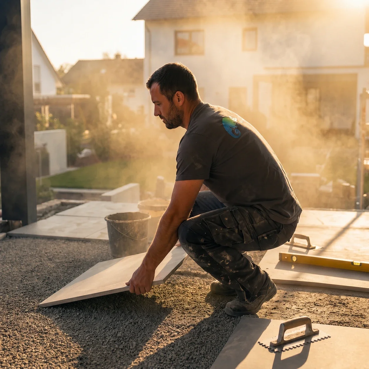Verlegung von Terrassenplatten und Außenfliesen durch Fliesen Pfefferle.