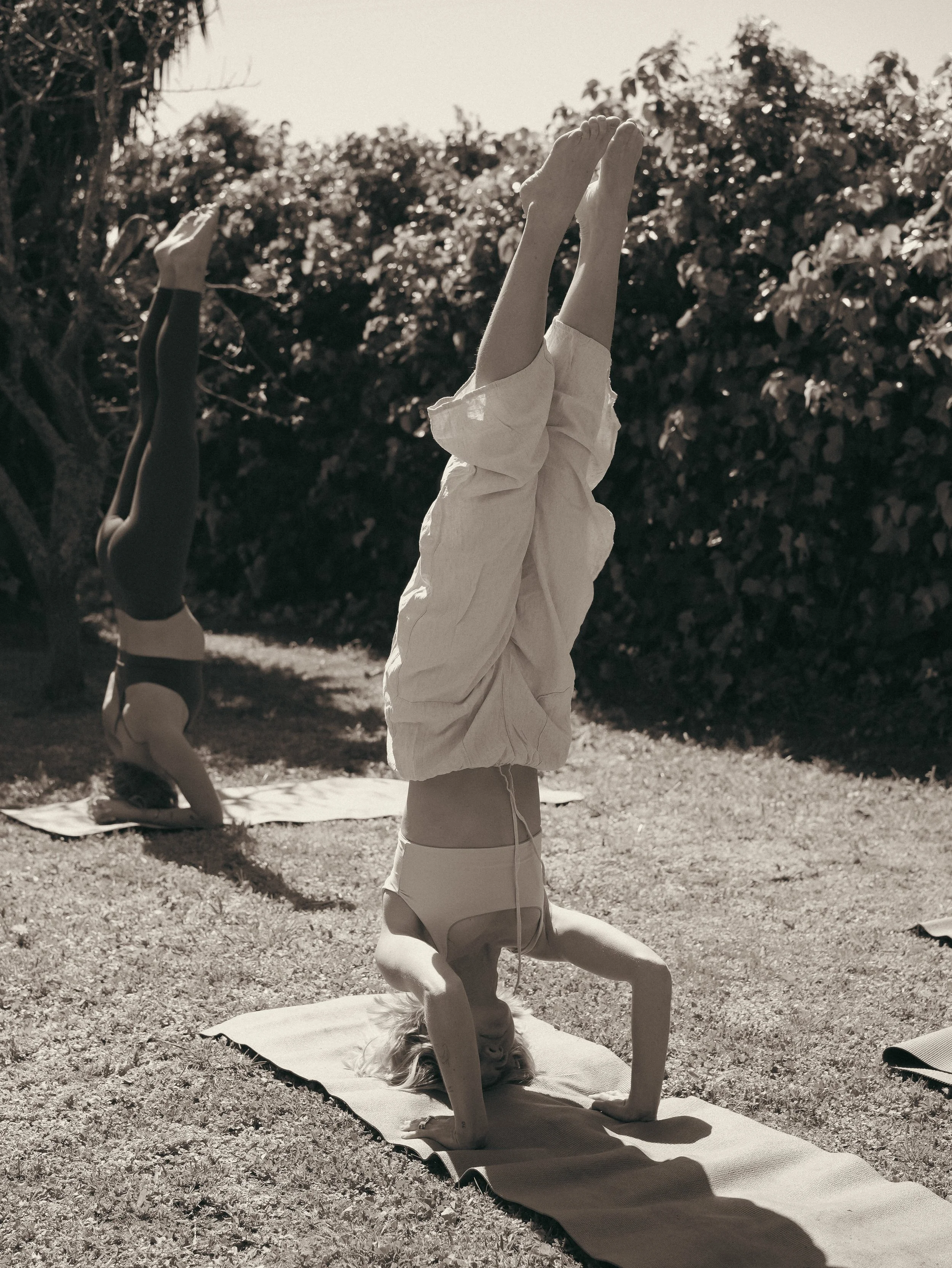 Morning yoga session during surf retreat Portugal