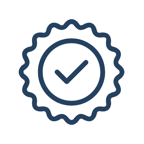 A badge or seal with a checkmark inside, symbolizing approval or certification.